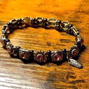 Silver Tone Stretch Bracelet With Pink Stones